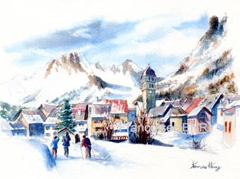 Balade hivernale au Casset – Aquarelle sur papier – 18 cm x 26 cm – Htes Alpes – PACA – France