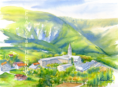 N.D. du Laus vue de Gyquières – Aquarelle sur papier – 30 cm x 40 cm – Htes Alpes – PACA – France