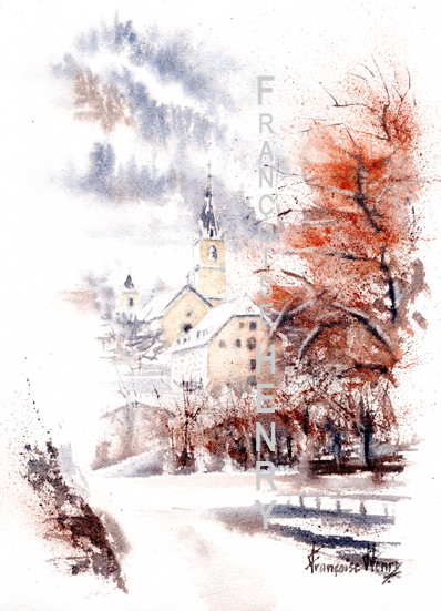 N.D. du Laus sous la neige – Aquarelle sur papier – 18 cm x 26 cm – Htes Alpes – PACA – France